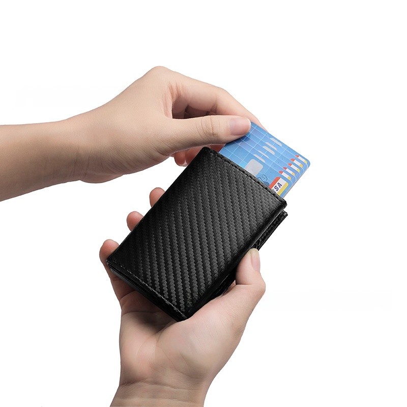 กระเป๋าใส่บัตรหนังแท้คาร์บอนไฟเบอร์สามพับแม่เหล็กดูดบัตรเครดิตผู้ถือ RFID ป้องกันการโจรกรรมแปรงแม่เหล็กพรีเมี่ยมอลูมิเนียมกระเป๋าสตางค์ - รูปที่ 3