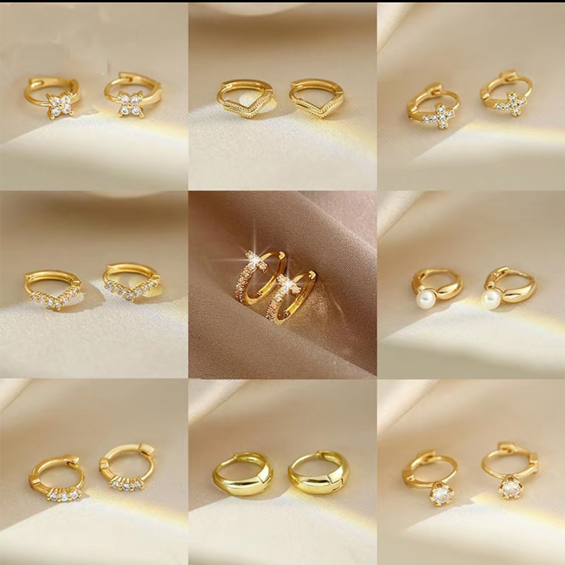 แฟชั่น V รูปร่างมินิน่ารัก Hoop เจาะต่างหูวงกลมคริสตัลหรูหราเพทาย Retro Gold Earings เครื่องประดับแฟชั่น Chic เครื่องประดับหญิง