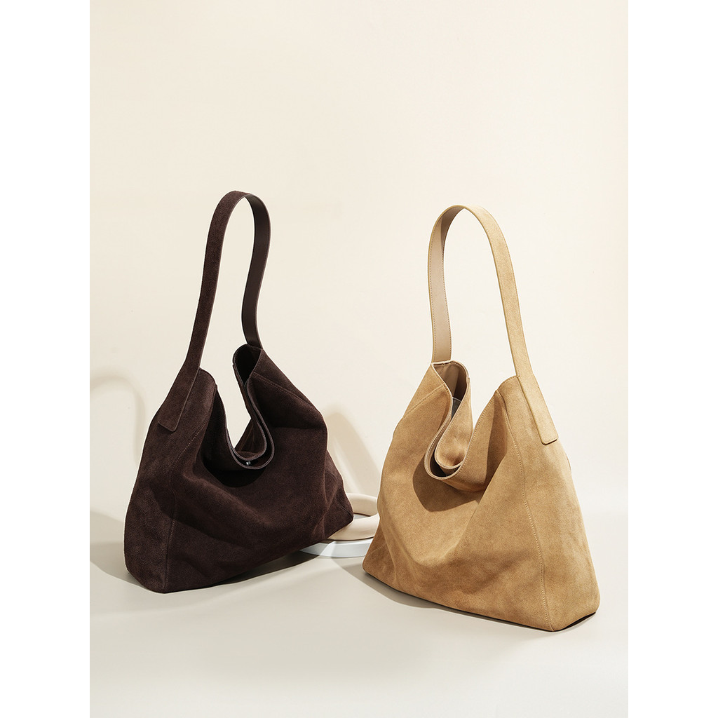 สไตล์ใหม่ Suede Underarm Tote Bag ความจุขนาดใหญ่ First Layer Frosted Cowhide Handba
