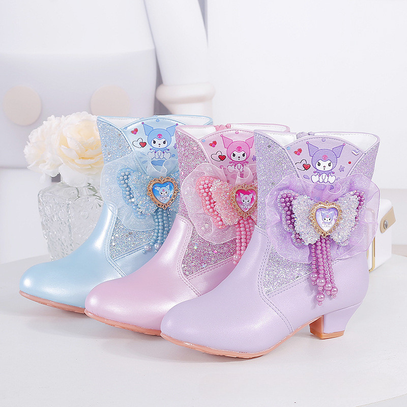 น่ารัก Kuromi สาวแฟชั่นเจ้าหญิง Catwalk รองเท้าฤดูหนาว Glitter เด็ก Causal รองเท้าผ้าฝ้ายแฟชั่นเด็กข้อเท้ารองเท้า