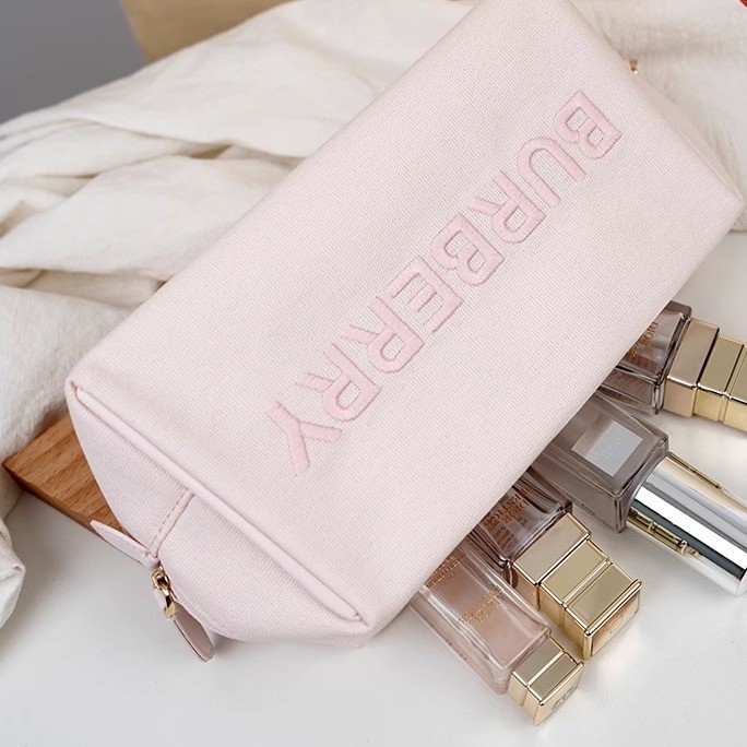 ️ ปัก BURBERRY BURBERRY BURBERRY Cosmetic Bag Large Capacity Toiletry Bag Beige Canvas Bag Counter *
