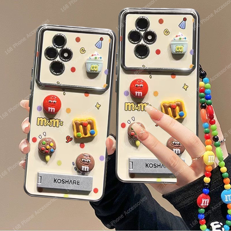 เคส Honor 200 Pro เคส Honor 200 5G เคสกันกระแทกน่ารักช็อคโกแลต M ถั่วโทรศัพท์ฝาครอบโทรศัพท์ขาตั้งเชือกเส้นเล็กสร้อยข้อมือชุบอ่อนสําหรับสาวนักเรียนหญิง