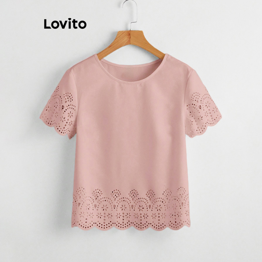 Lovito เสื้อเบลาส์ปักลายตาไก่สไตล์โบฮีเมียนสำหรับผู้หญิง L105MD638