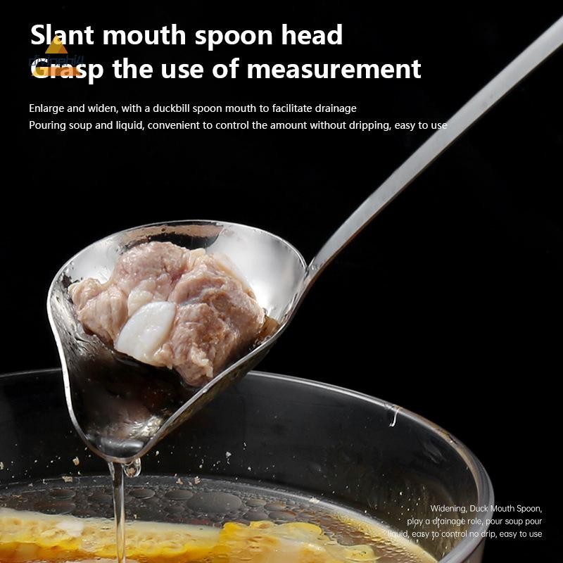Godhi4 1 PC สแตนเลสสตีลยาวซอสเสิร์ฟช้อนสําหรับซุป Ladle กับ Spout เป็ดปากรูปช้อนซุปซอส Tablespoon ใหม่