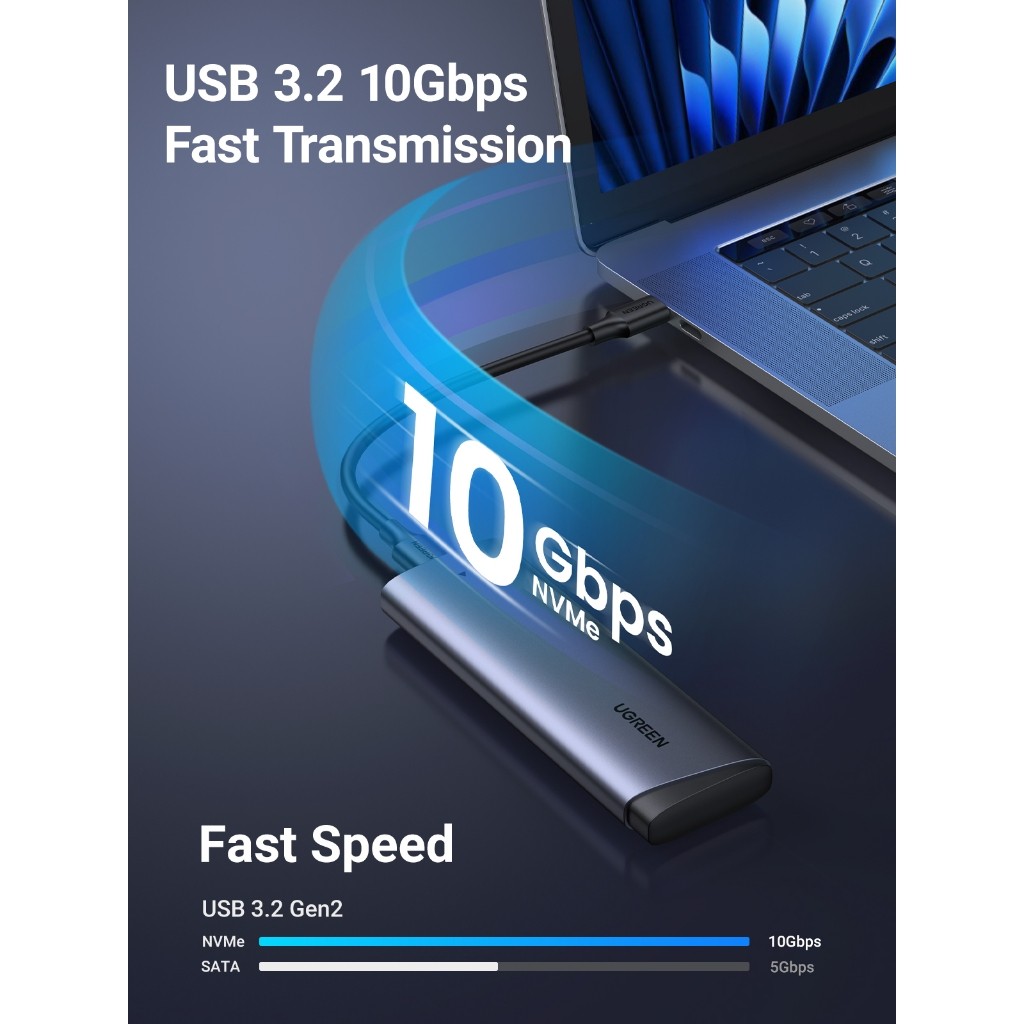 Ugreen เคส SSD ที่เก็บข้อมูลแบบพกพา M.2NVME Hard Drive Enclosure USB3.2 Gen2 (10Gbps) รุ่น CM767