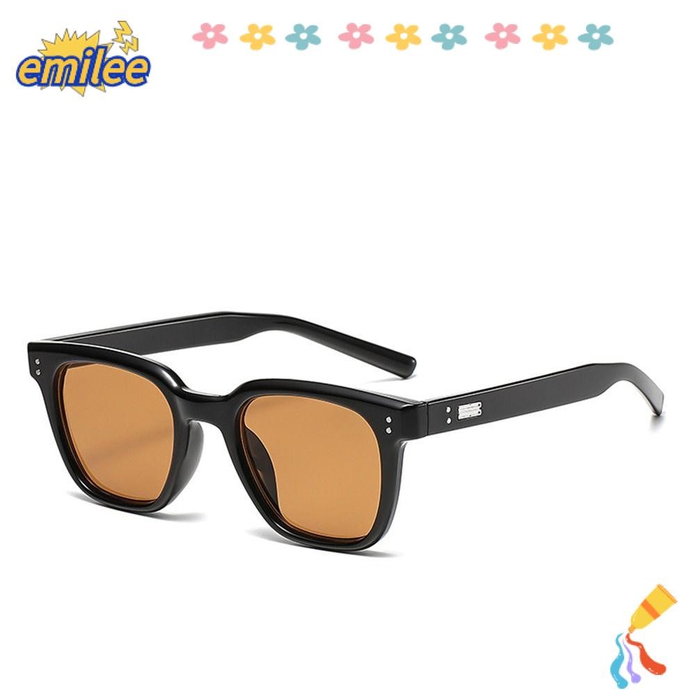 Emilee เฉดสีสีดํา, แว่นกันแดดขนาดใหญ่ป้องกันรังสียูวีกลางแจ้ง, ฤดูร้อน Ins Square Frame หมวกกันแดดกลางแจ้งสําหรับผู้หญิงและผู้ชาย