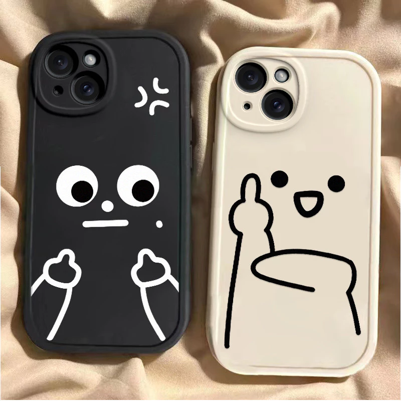 🔥COD🔥ใช้ได้กับ iPhone 11 13 12 14 15 Pro MAX 6 7 8 14 15 Plus XR XSMAX SE เคสป้องกันการ์ตูนเรียบง่ายสีหน้าตลก