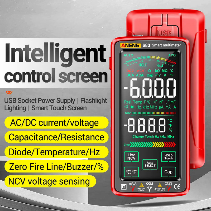 ANENG 683 6000 Counts Digital Multimeter Smart Anti-burn Rechargeable Universal Meter VA Reverse Dis