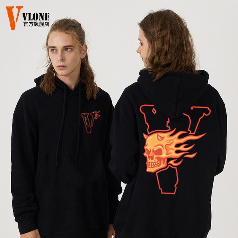 Vlone Hoodie Skeleton Printing American Street Loose Oversize Top Unisex