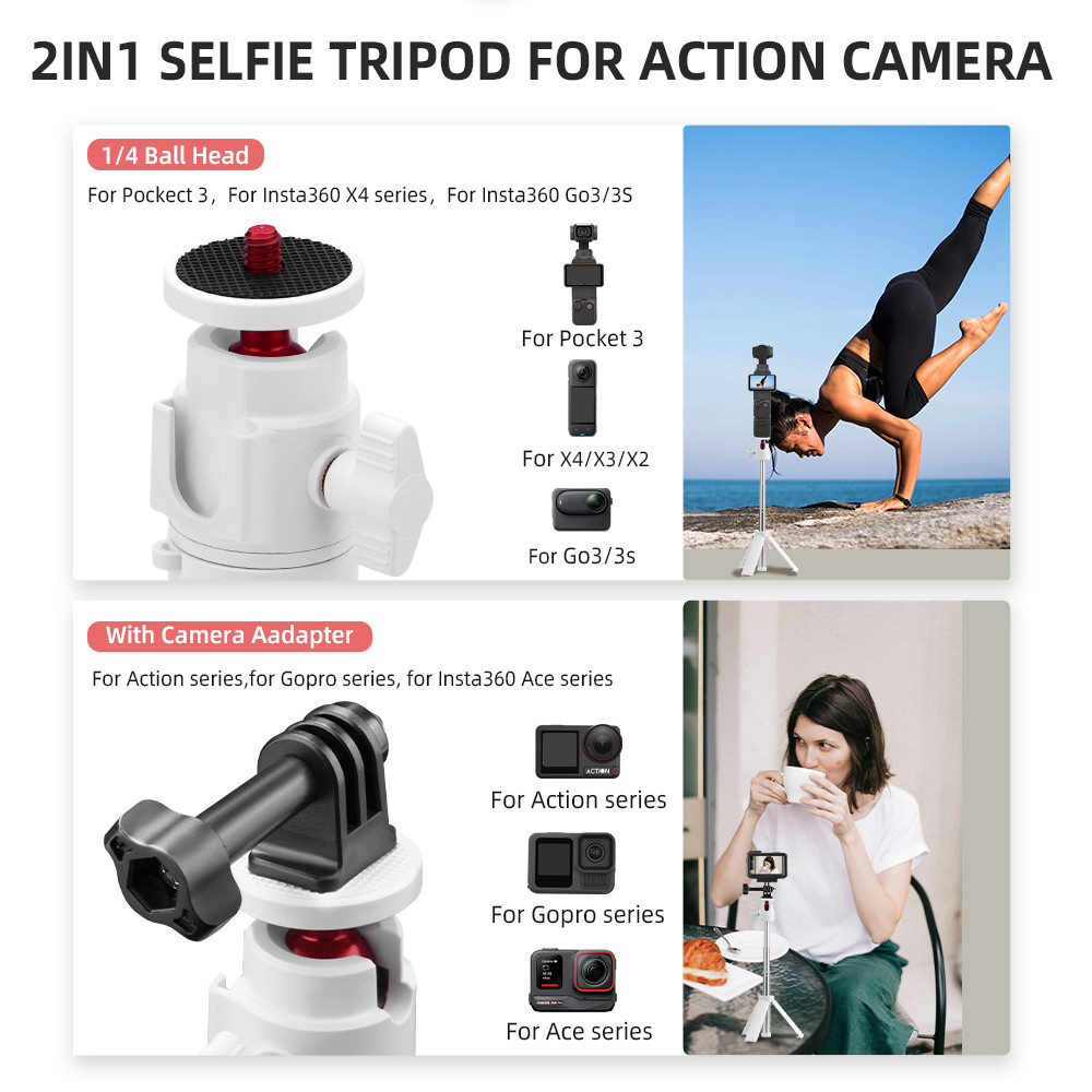 เหมาะสําหรับ DJI Osmo Pocket 3 Extension Rod ขาตั้งกล้อง Insta360X5/X4 Extension Selfie Stick ขาตั้งน้ําหนักเบาพกพา Action5pro อุปกรณ์เสริม