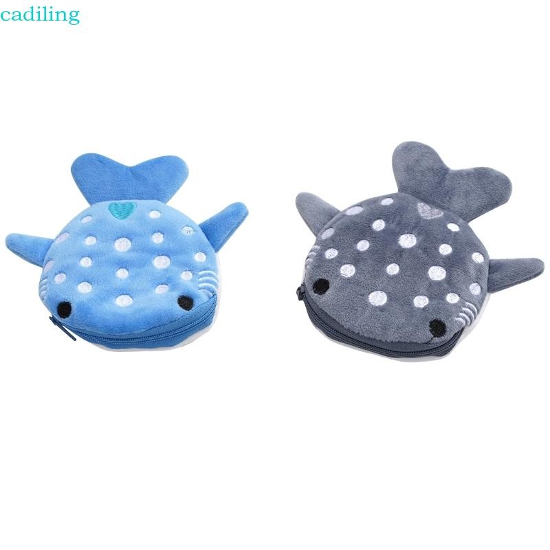 Cadiling Whale กระเป๋าใส่เหรียญ Plush Zipper Wallet Shark Shape Women s Mini Bag Cable Organize