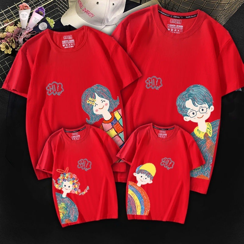 พร้อมส่ง&COD RINA STUDIO เสื้อผ้าพ่อแม่ลูก เสื้อแขนสั้น พิมพ์ลาย สําหรับครอบครัว แม่ ลูกชาย ลูกสาว ไซซ์