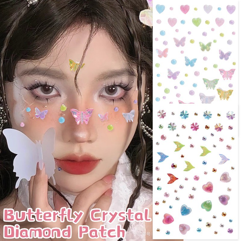 รอยสักชั่วคราว - สําหรับผิวหน้า ผม ดวงตา ร่างกาย - สติ๊กเกอร์เปลือกผีเสื้อสี - อัญมณีหน้านางเงือก - พลอยเทียม ใบหน้ากาวในตัว - พรรคเทศกาลแต่งหน้า - อัญมณีหน้า