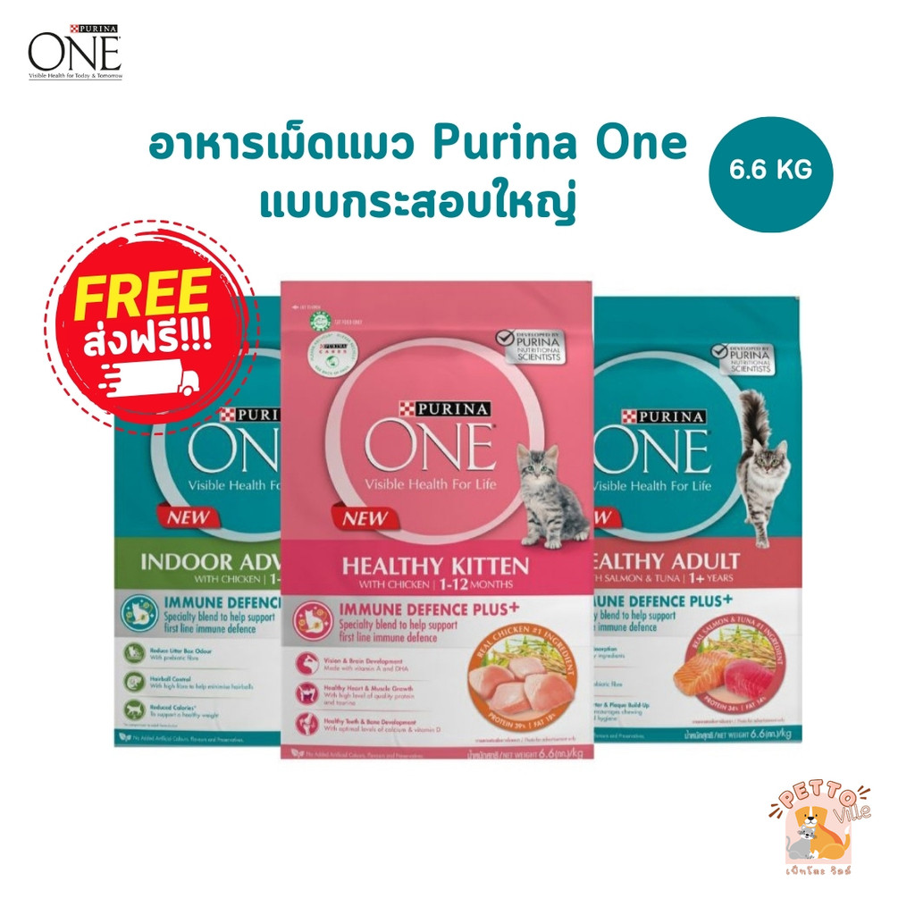ส่งฟรี!! Purina One เพียวริน่าวัน อาหารเม็ดแมว อาหารแมว แบบกระสอบ ขนาด 6.6 kg