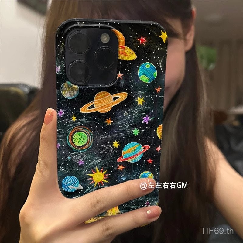 Ins, Graffiti, Universe Planet, เคส iPhone เข้ากันได้กับ iPhone 16 15 11 14 12 13 PRO MAX 16 11 13 14 12 Pro 7 8 plus XS MAX x XR xsmax เคสแข็งเคสป้องกันทนทานไม่รวมปุ่มกด ng5f
