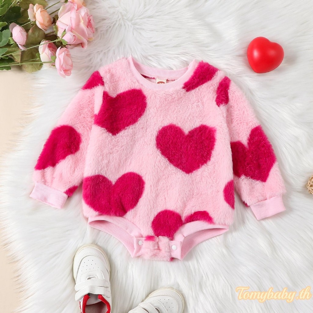Tomybaby-ชุดรอมเปอร์แขนยาวคอกลมพิมพ์ลายหัวใจสำหรับเด็กผู้หญิงสำหรับฤดูหนาว