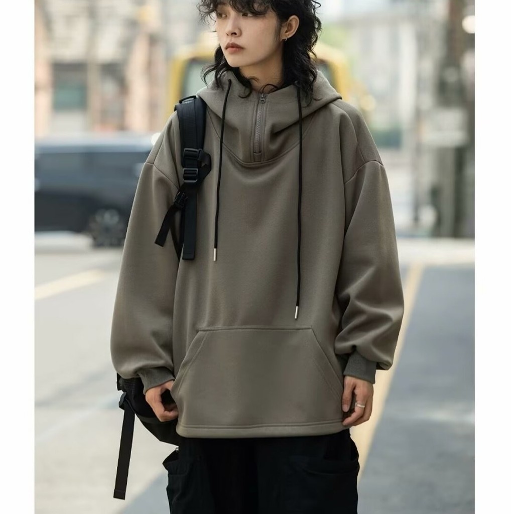 ใหม่ฤดูใบไม้ร่วงคู่เวอร์ชั่นเกาหลีครึ่งซิปยืนขึ้นปก drawstring ขี้เกียจอบอุ่นคลุมด้วยผ้า sweatershirt