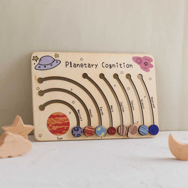 Baby Montessori Toys Wooden Solar System Cognitive Board Baby Cosmic Cognitive Toys Children's Early