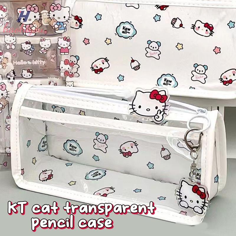 <haohiyou> Kawaii โปร่งใส Hello Kitty ดินสอ Sanrio Pochacco ปากกากระเป๋าขนาดใหญ่ความจุ Capybara กระเป๋าเครื่องสําอางเครื่องเขียน Organizer Nice