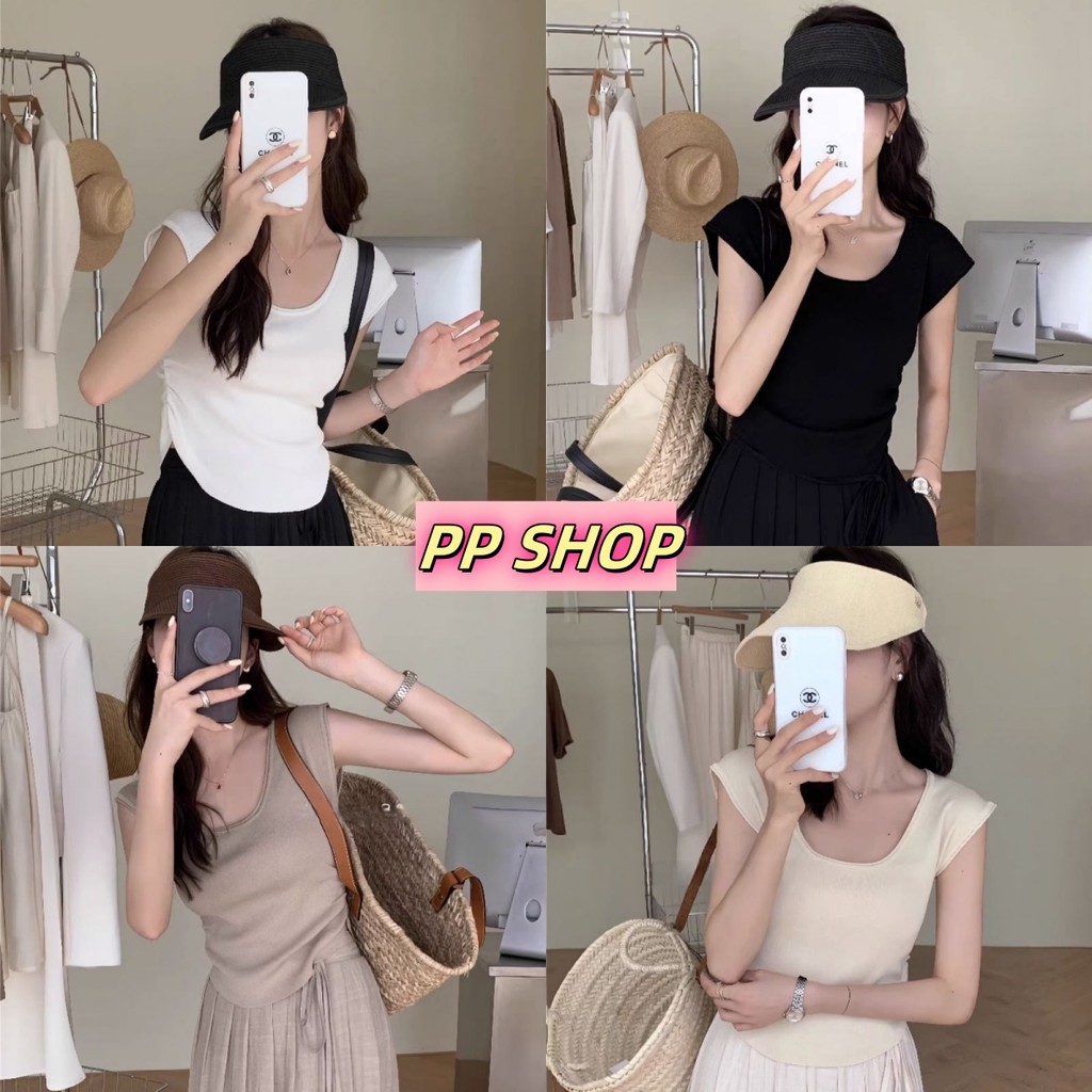PP Shop​ ​พร้อมส่ง เสื้อยืด แขนสั้น คอกลม เสื้อไหมพรม สีพื้น เสื้อครอป สไตล์ลำลอง สไตล์เกาหลี เบสิก ผ้าใส่สบาย#F56