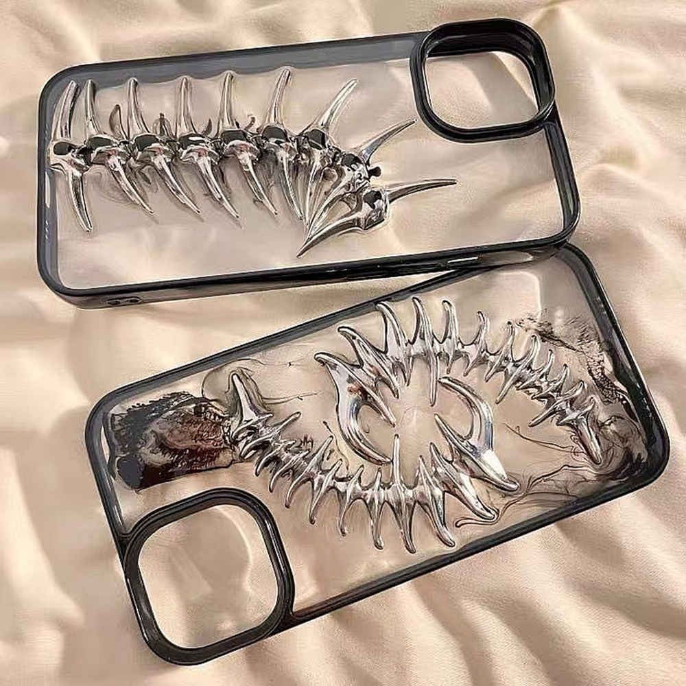 Partiular Creative Fish Bones Punk สไตล์กันกระแทกเคสโทรศัพท์สําหรับ iPhone 16 Pro Max iPhone 15 Pro Max iPhone 14 Pro iPhone 13 iPhone 12 11