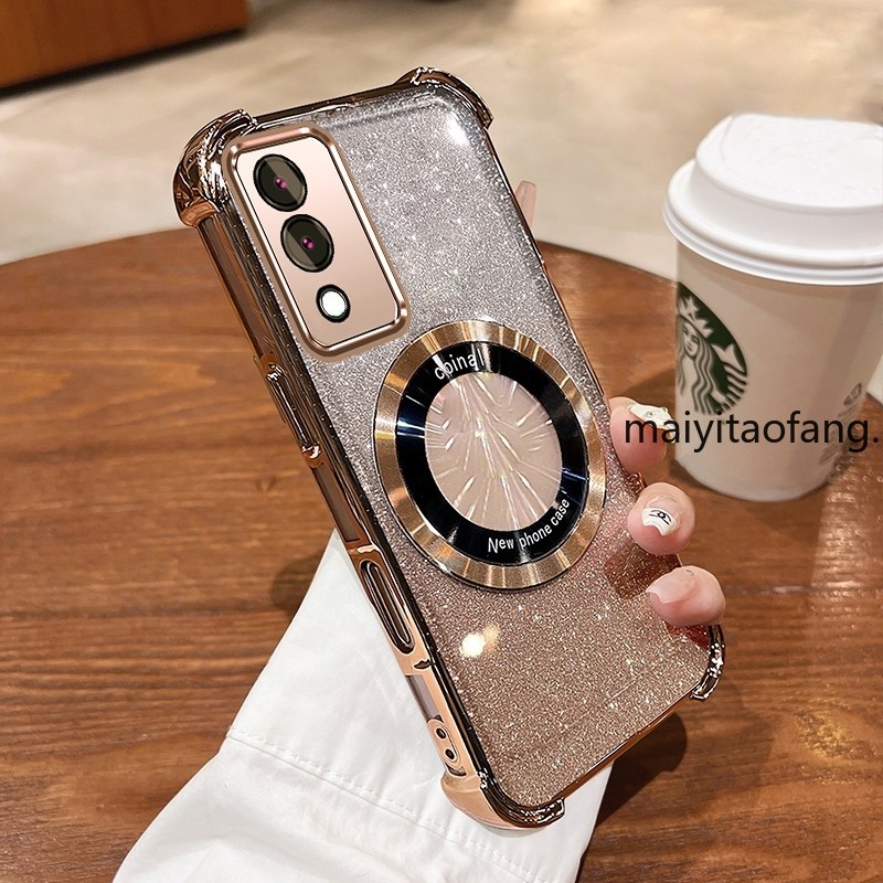 New สีcase สําหรับ OPPO A3 Pro 5G ประกายสีชมพูสี่มุม Anti Drop เคสโทรศัพท์ความงามแม่เหล็กซิลิโคนกันกระแทก TPU Soft case
