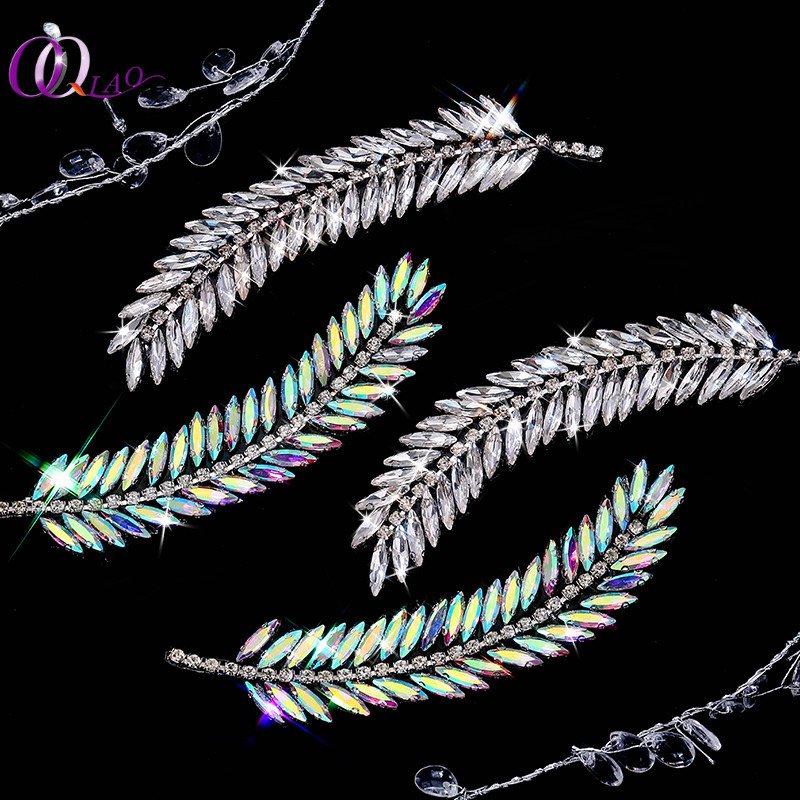 Rhinestone ใบ Feather เข็มกลัดแฟชั่น Patch เหล็กคริสตัล Applique สําหรับชุดเครื่องประดับ