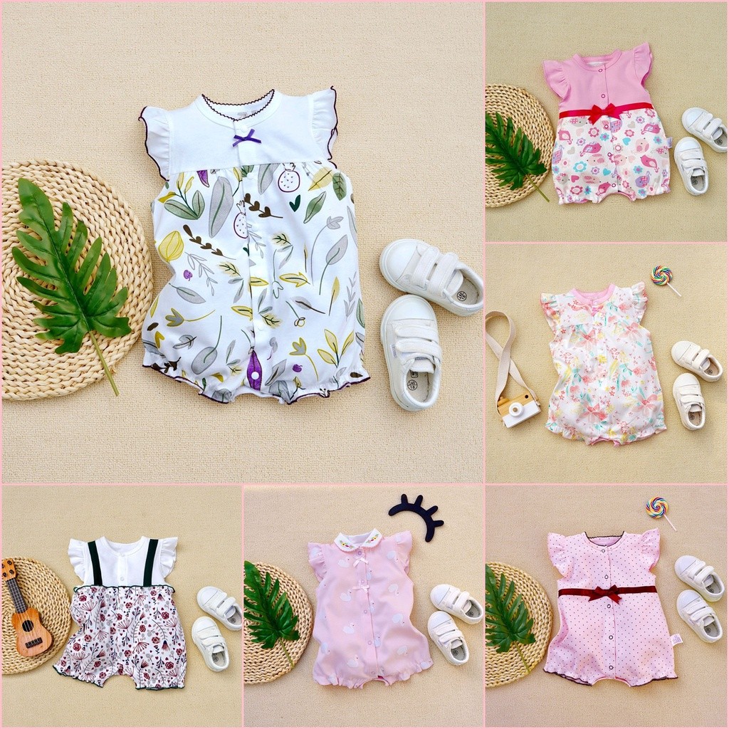 ชุดเด็กผู้หญิงแรกเกิด รอมเปอร์เด็กแขน ขาสั้น ผ้าคอตตอน [พร้อมส่งจากไทย]