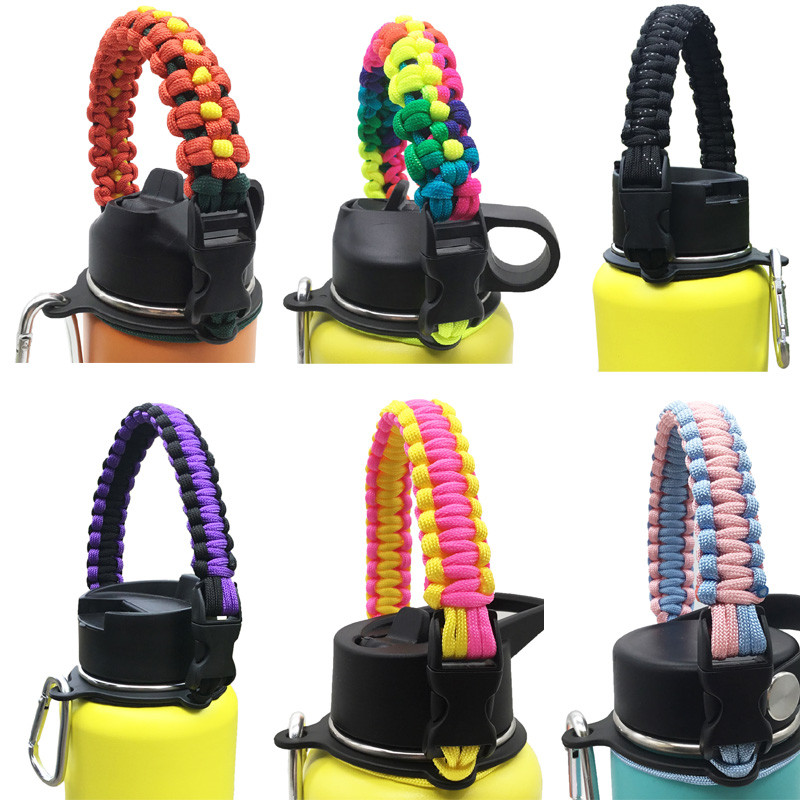 Fit 1.0 12/14/16/18/20/22/32/40/64oz ขวดน้ําปากใหญ่สายคล้องไหล่ Paracord Handle พร้อมสายคล้องไหล่สําหรับ Hydro Flask และขวดปากกว้างอื่นๆสําหรับ 12oz ถึง 64oz