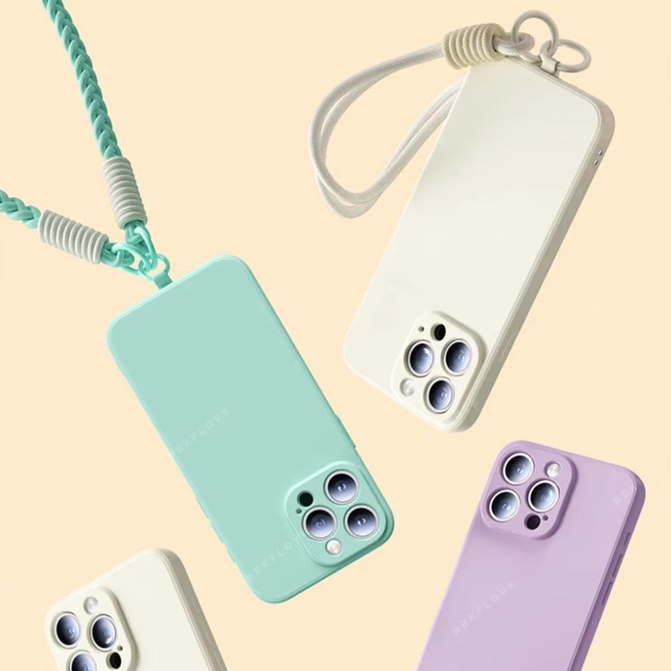 ซิลิโคนเหลว Lanyard เคสโทรศัพท์สําหรับ IPhone 16 E 12 13 11 14 15 Plus 16 Pro Max X XR XS Max SE 14Pro 15pro 16E 12Pro Max กรณีหรูหราสายคล้องกล้อง Protector นุ่ม 3D ฝาครอบ