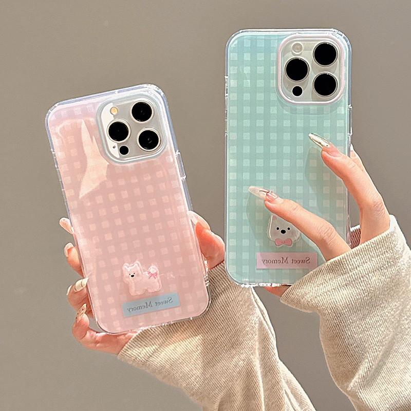 ลายสก๊อต 3D ลูกสุนัขเคสโทรศัพท์สําหรับ iPhone 11 12Pro 13 14Plus 15Pro Max 16Plus 16E XR XS Max 7 8P