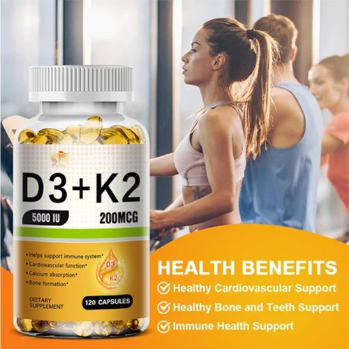 D3+K2 120Capsules,5000 IU วิตามิน D3 และ 200 mcg วิตามิน K2,กล้ามเนื้อ,Heart Health Support,immmune,Proper Calcium