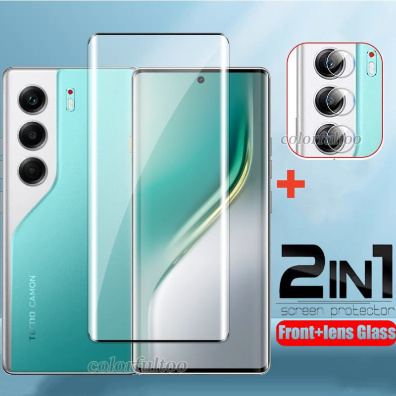 Camon50Ultra 2 IN 1 ป้องกันหน้าจอสําหรับ Tecno Camon 40 Pro 40Pro Camon40 Camon40Pro Camon50Pro 4G 5G 9H กระจกนิรภัยป้องกันฟิล์มเลนส์กล้องป้องกันหน้าจอฟิล์ม
