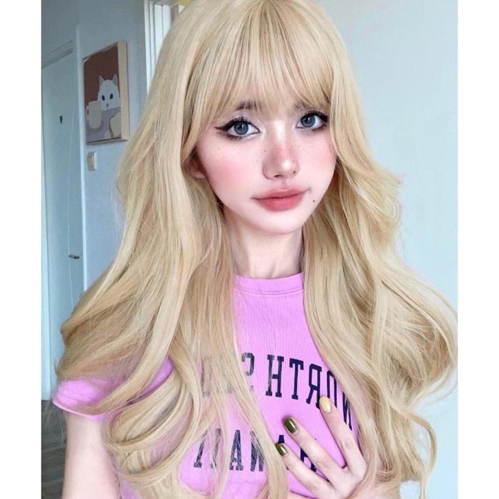 วิกผมลอนสีบลอนด์ มีหน้าม้า (ยาว 60 cm) GDS Wigs