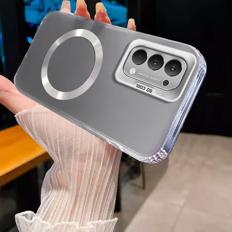 ปลอกสําหรับ OPPO RENO 4 4G RENO 5 5G RENO 5 PRO แม่เหล็กไร้สายสีเงินออกแบบใหม่เคสโทรศัพท์ SJSFDDR
