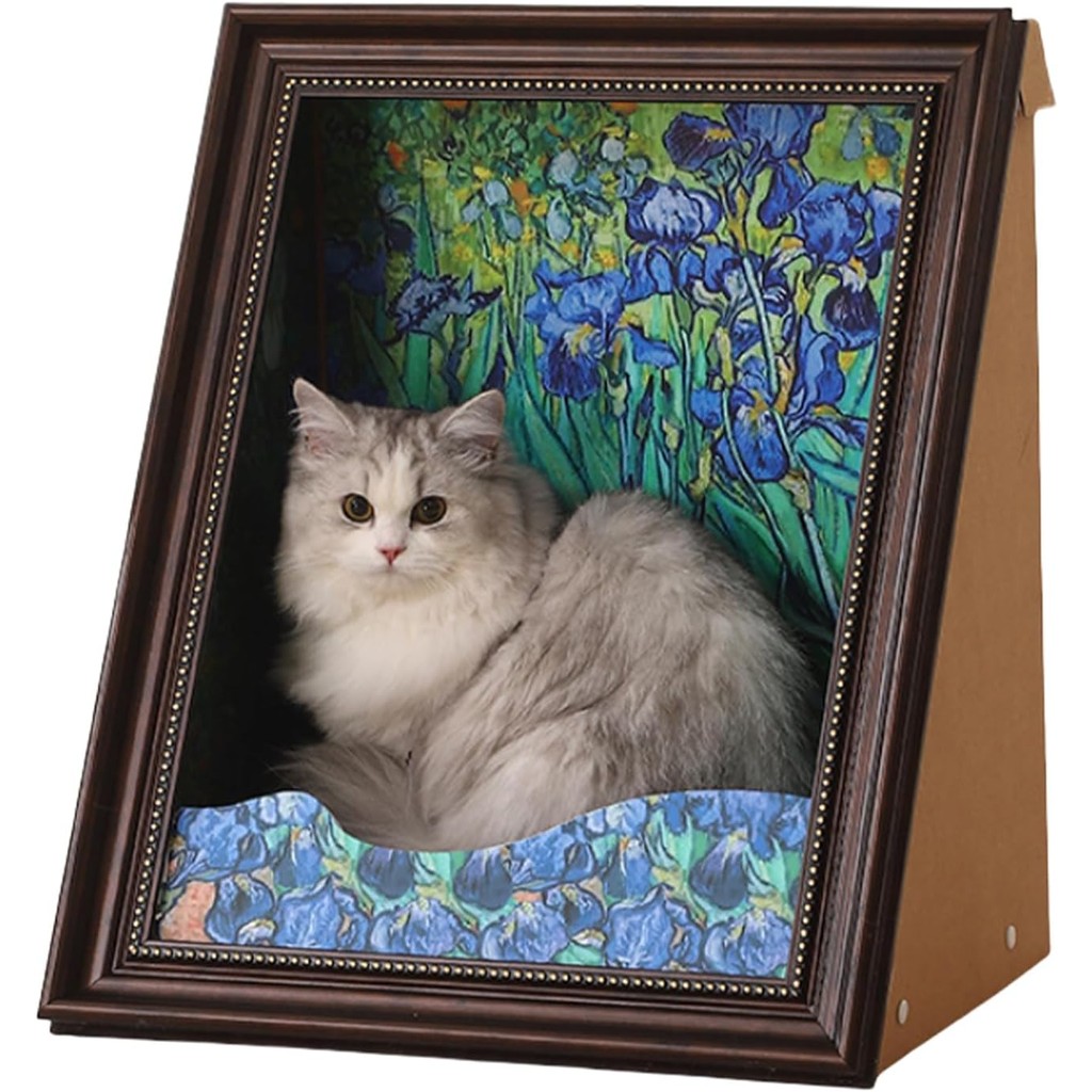 Mona Lisa Cat Scratcher Bed, Cat Living in ภาพวาดที่มีชื่อเสียง, Art 4D น้ํามันพร้อมแขนด้านหน้า, Easy-to-Assemble Bed โซฟาถ้ําคอนโดตกแต่งบ้านสร้างสรรค์