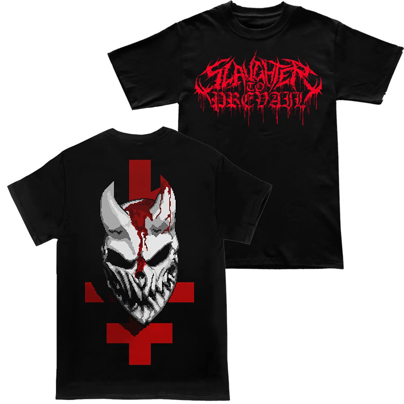 สไตล์ร็อคที่ไม่ซ้ําใคร, เสื้อยืดสุดเท่สีดํา, "Slaughter to Prevail" Lettering Matching Thriller Skull, Super Eye-le