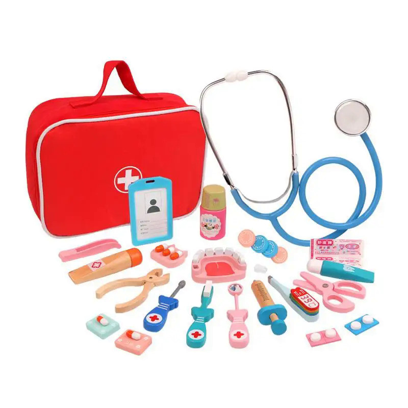 Wooden Doctor Set Simulation Family Nurse Medical Kit Pretend Play Hospital Medicine Montessori Kids