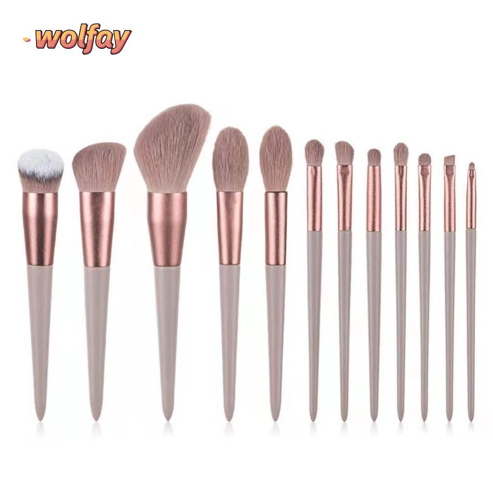 หมาป่า 13ชิ้นผู้หญิงแปรงเครื่องสําอาง,มืออาชีพที่มีถุงเก็บชุดแปรงแต่งหน้า,แบบพกพาผสมนุ่มปุยปัดแก้มผงแปรง รูปร่าง