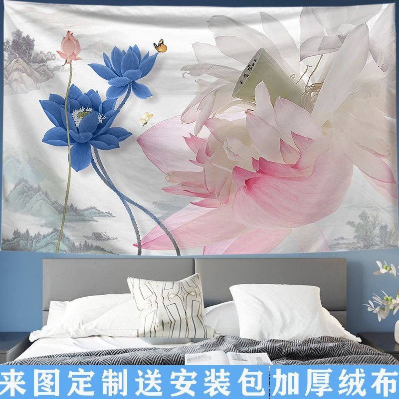 จัดส่งจากไทย] ผ้าพื้นหลังดอกบัวจีนย้อนยุค Agirl ผ้าแขวน ผ้าตกแต่งห้องนั่งเล่น ผ้าแขวนภาพวาด ห้องพัก ตกแต่งหอพัก ผ้าพื้นหลังผนัง ผ้าทอ - รูปที่ 4