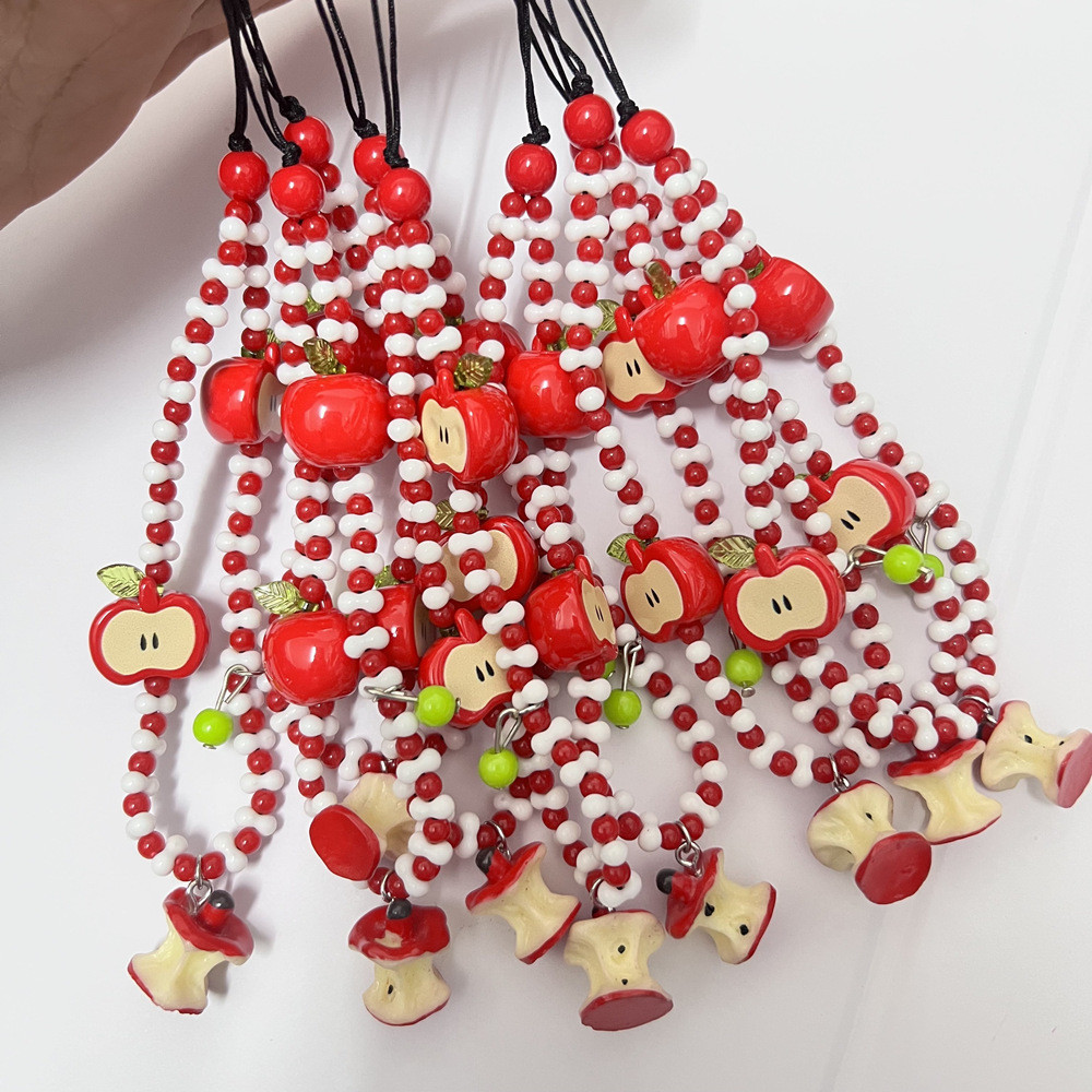 H Half Pingguo Fresh พวงกุญแจโซ่โทรศัพท์มือถือเชือกเส้นเล็กลูกปัด