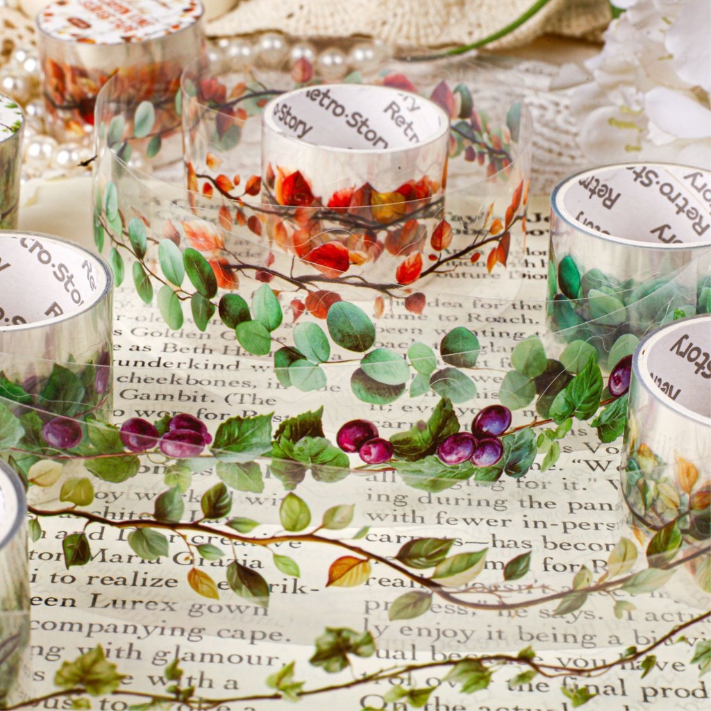 Vine พืช PET เทปสําหรับสมุดภาพ Junk Bullet Journaling อุปกรณ์สี Masking เทปตกแต่งสําหรับ Junk Journa