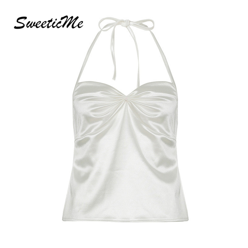 SweeticMe ผู้หญิง 2025 ใหม่แฟชั่นสีทึบเซ็กซี่ Backless Halter เสื้อกล้าม Camisole