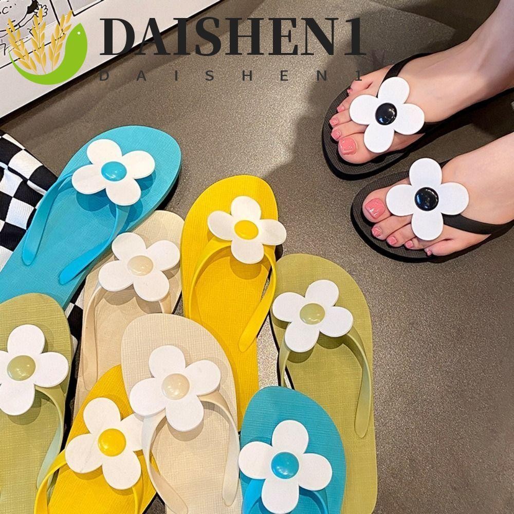 Daishen1 ดอกไม้ Flip Flops, ดอกไม้ Anti Slip แบน Soled รองเท้าแตะ, Simple Clip Toe ฤดูร้อน PVC แพลตฟอร์ม Flip Flops ฤดูร้อน