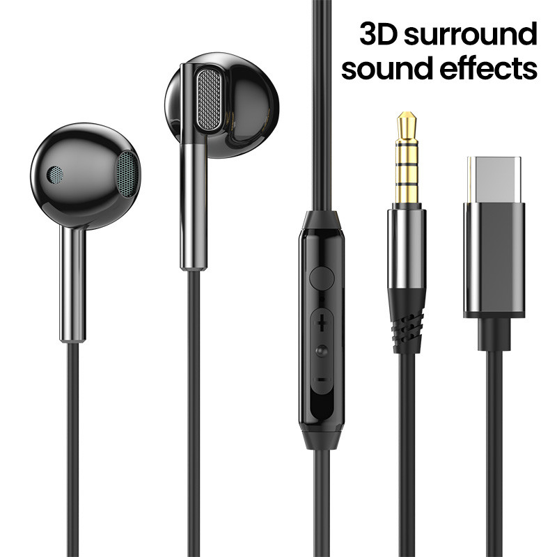 Twitch Type C/3.5MM พอร์ตหูฟังแบบมีสายคุณภาพเสียงสูงอัจฉริยะการควบคุมอินไลน์ในหูชุดหูฟังรองรับการโทรความละเอียดสูง