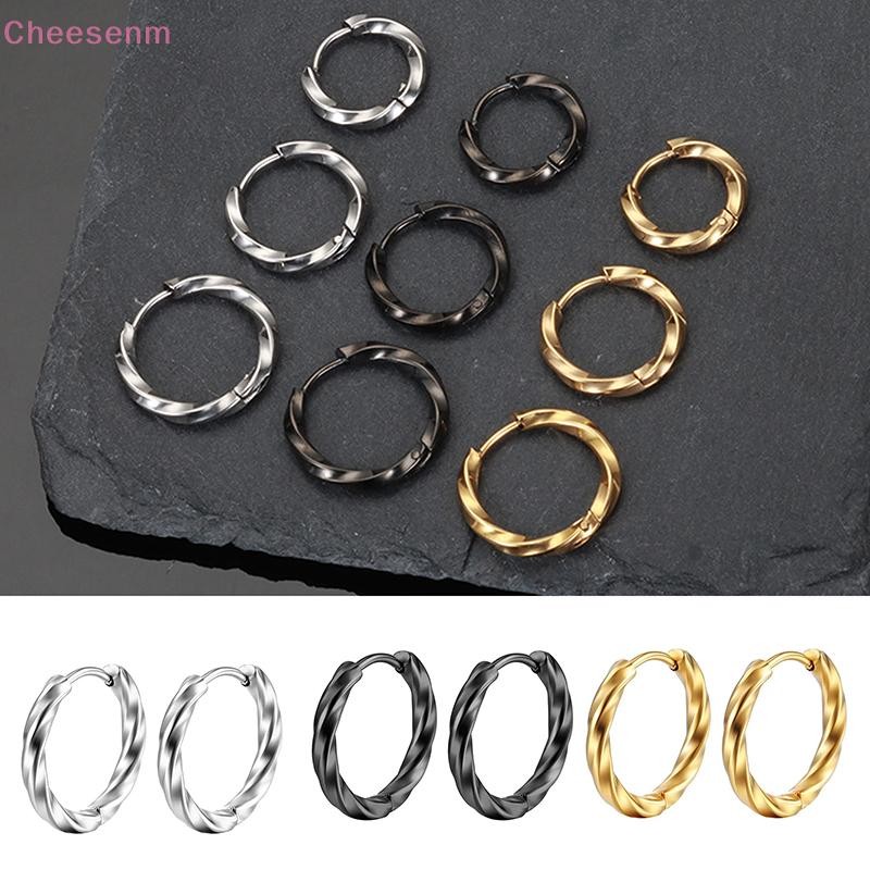 Cheenm 1 คู่สีดําเงิน Gold Tone สแตนเลส Hoop ต่างหูรอบต่างหูผู้ชายผู้หญิงขนาดใหญ่ Hyperbole เครื่องประดับ 10-14mmTH