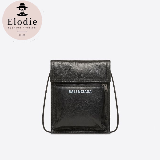 กระเป๋าผู้ชายคลาสสิก Balenciaga ใหม่ กระเป๋าคลัทช์สะพายไหล่หนังแกะ Explorer Small Arena สีดำ