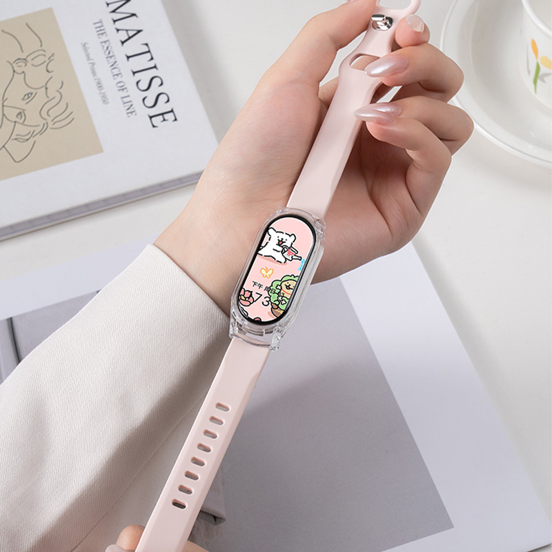 เคสพีซีใสสายยางซิลิโคน for Xiaomi Mi Smart Band 9 เทปกันชนฟิล์มป้องกันหน้าจอ for Miband 9