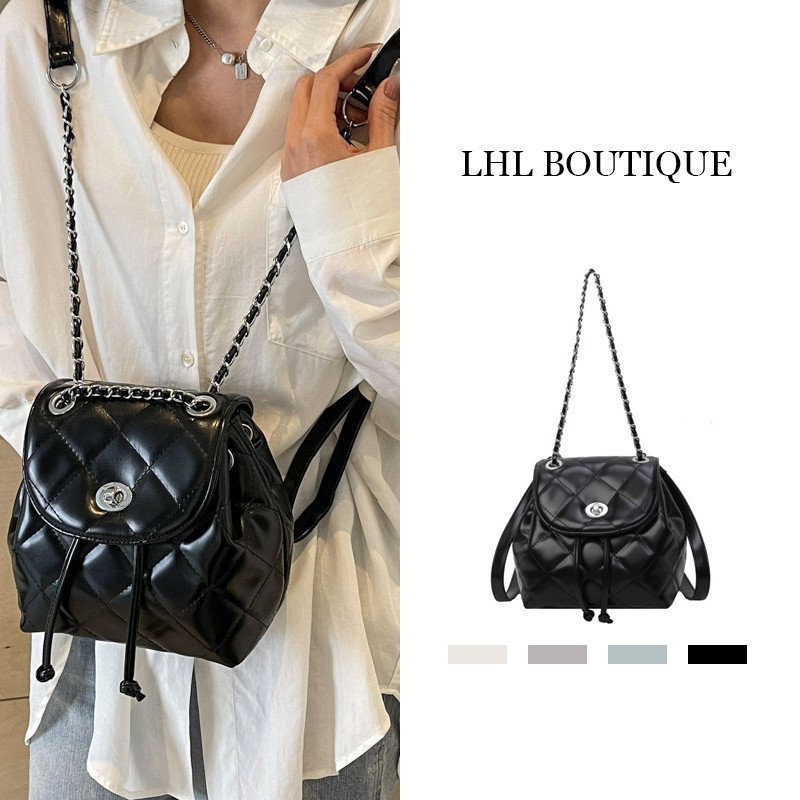 LHL BOUTIQUE กระเป๋าเป้ ลายสก๊อต แฟชั่น ผู้หญิง เป้นักเรียน  สไตล์เกาหลี