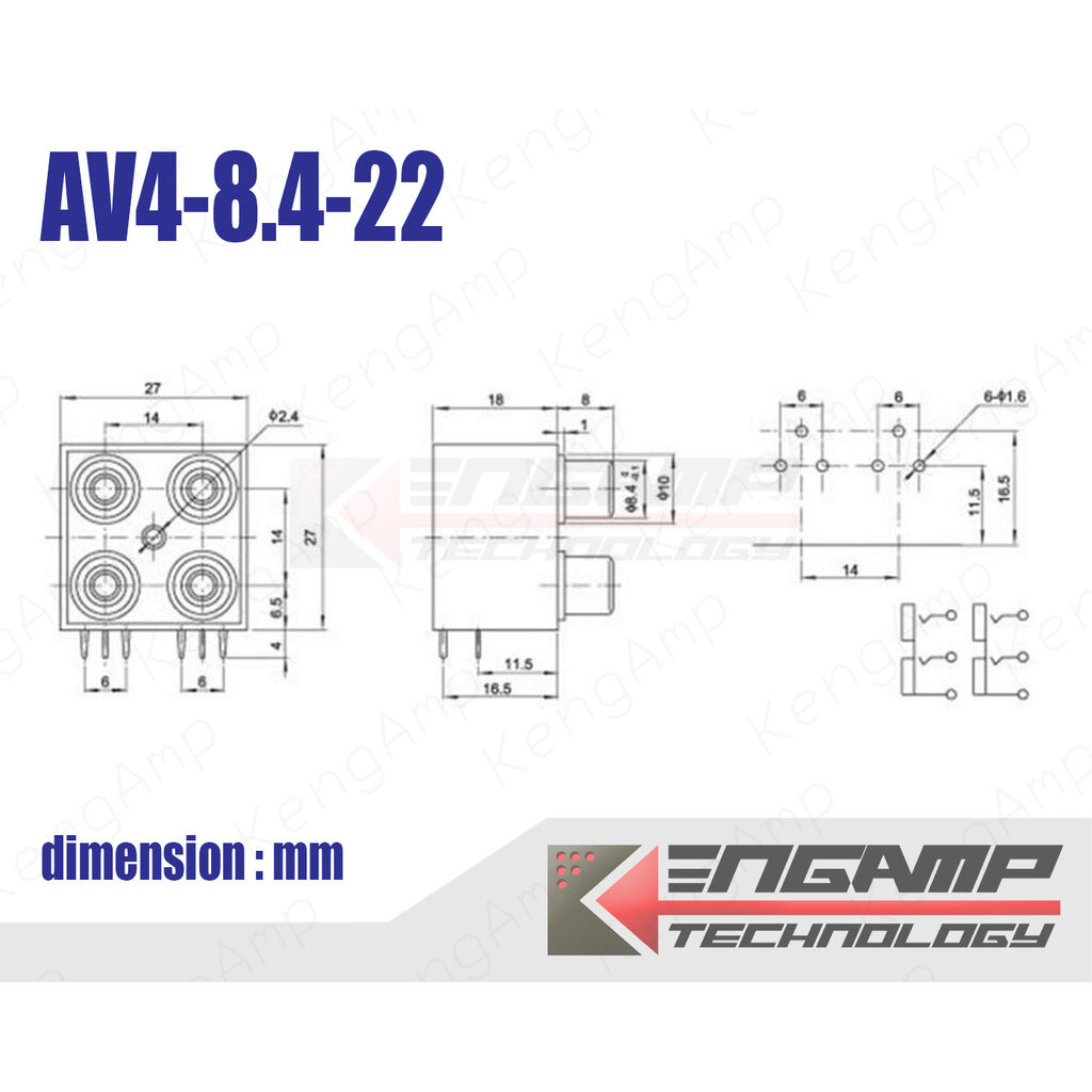 (1ตัว) [PJ] AV4-8.4-22 AV4-8.4-22 สีดำ ปิดหลัง แจ็ค RCA 4P ติดแท่นขาลงปริ้น